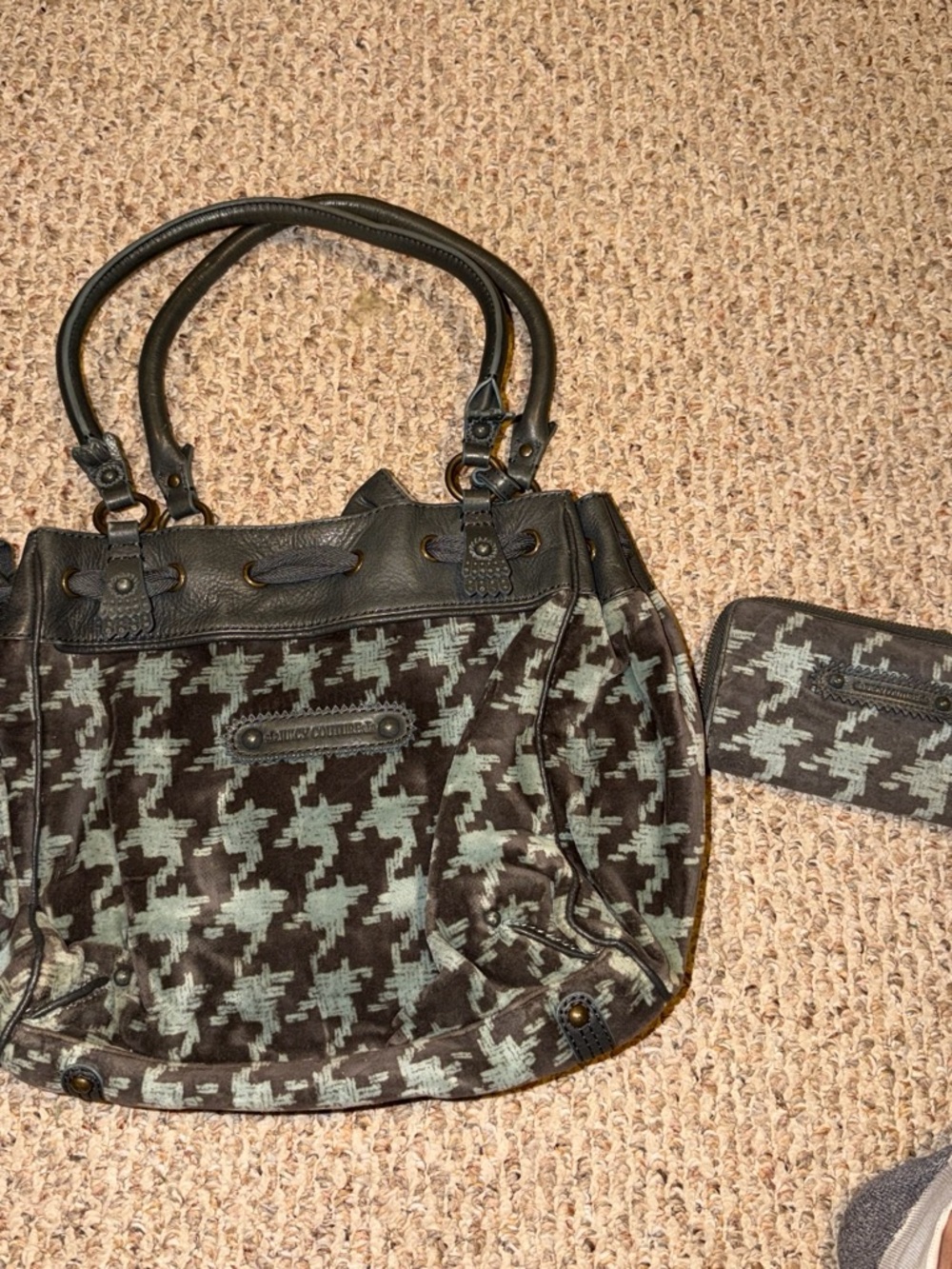 Vintage Y2K Juicy Couture Houndstooth Velour Daydreamer Bag & Matching WalletSet